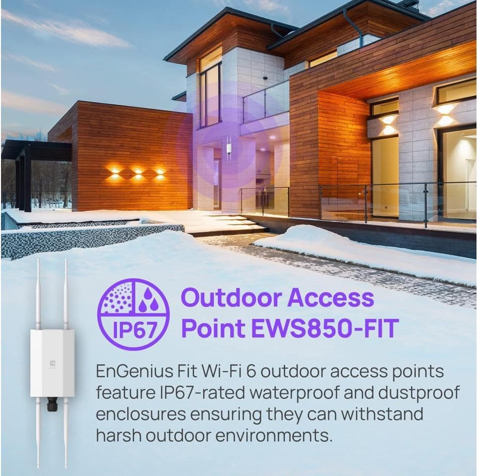 EnGenius Fit EWS850-FIT Outdoor Wi-Fi 6 Access Point – Dual-Band 11ax 2x2, 1.8Gbps Speed, IP67 Weatherproof, 2.5GbE PoE+ Port, 802.3af/48V PoE, Cloud or Local Managed for SMB Networks