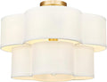Gold Semi Flush Mount Ceiling Light, 5-Light 18' Ceiling Light Fixtures with Double Fabric Drum Shade in Quatrefoil Shape, Light Fixtures Ceiling Mount for Nursery Bedroom, AD-22007-5SF-GD