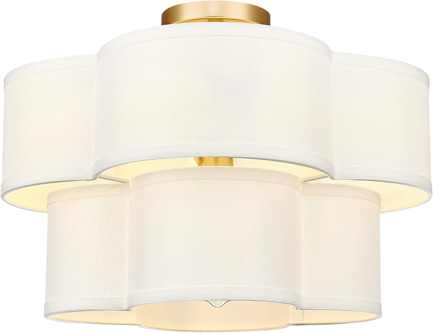 Gold Semi Flush Mount Ceiling Light, 5-Light 18' Ceiling Light Fixtures with Double Fabric Drum Shade in Quatrefoil Shape, Light Fixtures Ceiling Mount for Nursery Bedroom, AD-22007-5SF-GD