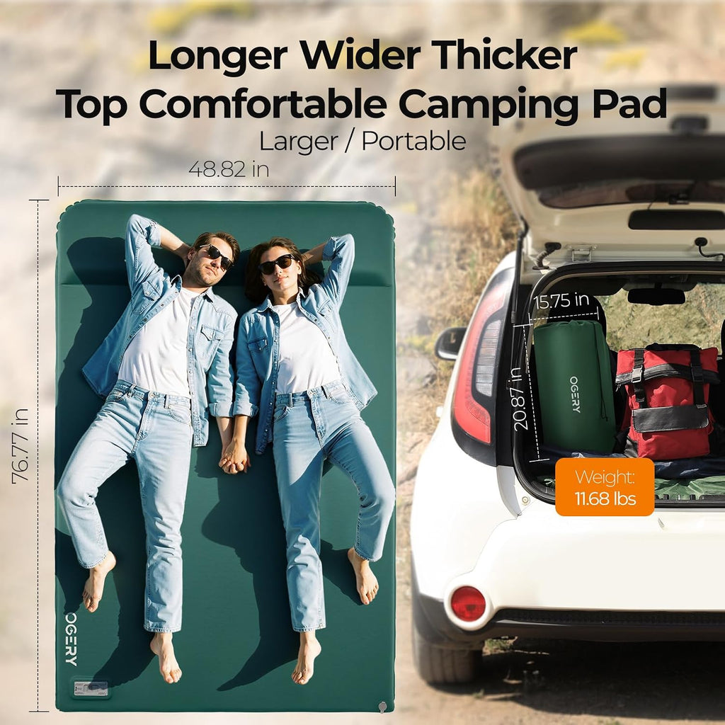OGERY Self Inflating Sleeping Pad with Electric Pump, 3.15' Ultra-Thick Memory Foam Camping Pad, 4 Season Camping Mattress Pad with Built-in Pillow