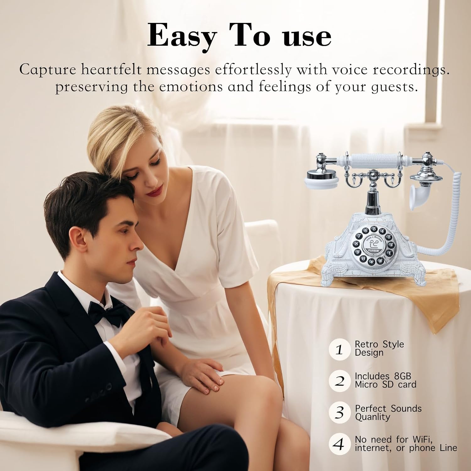 Audio Guest Book Wedding Phone,Audio Guestbook Phone Vintage Style Audio Message Voicemail for Graduation Retirement Party Birthdays Baby Shower Special Occasions (White)