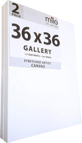 milo Stretched Artist Canvas | 36x36 inches | 2 Pack | 1.5' inch Thick Gallery Profile | 11 oz Primed Large Canvases for Painting, Ready to Paint Art Supplies for Acrylic, Oil