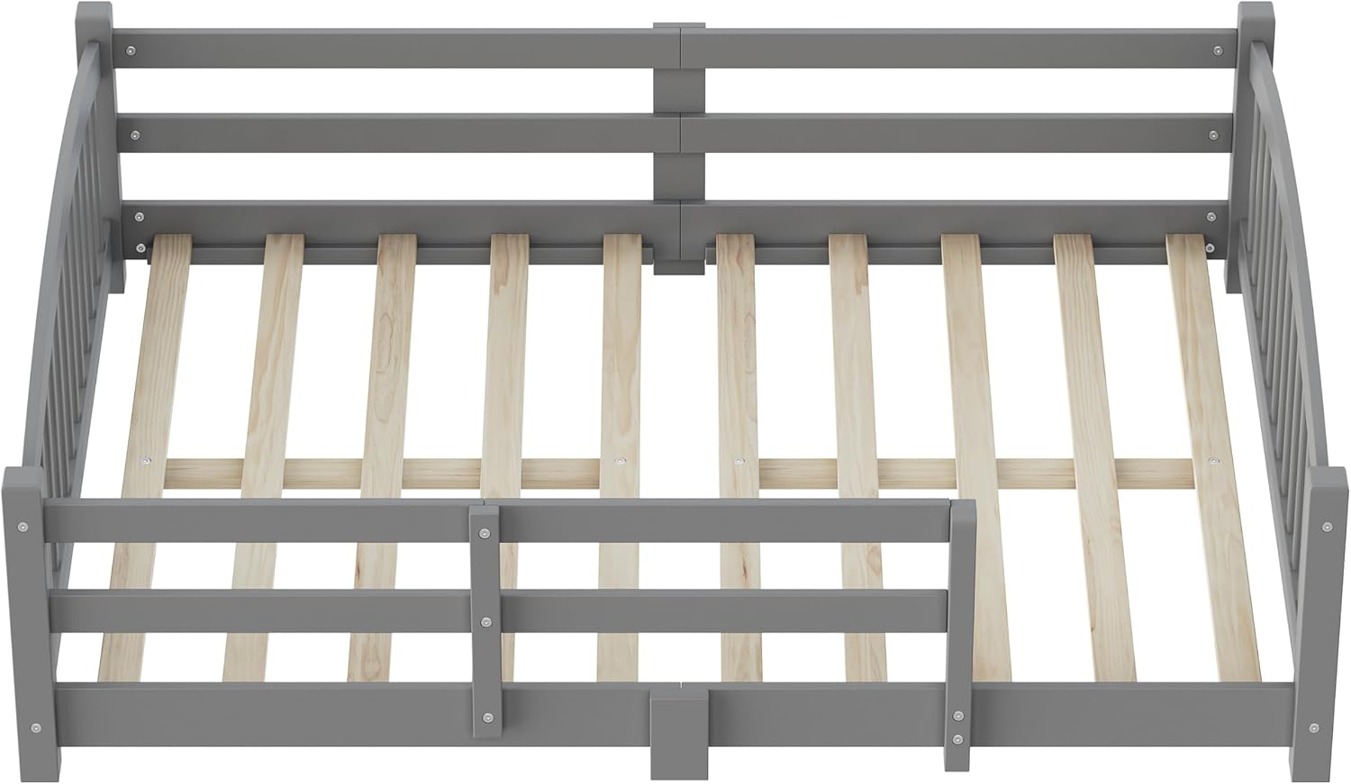 Bellemave Full Size Kids Montessori Floor Bed,Full Size Floor Bed Frame with Slats and Safety Guardrail,Solid Wood Montessori Bed for Girls Boys,Gray