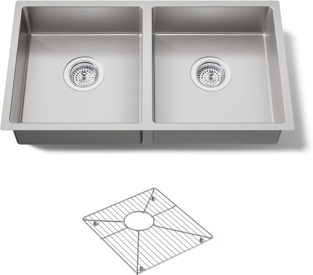 KOHLER Strive 29-1/2' Undermount Double-Bowl Kitchen Sink, Includes Accessories, Stainless Steel, Durable Construction, Sound-Absorbing, K-33155-NA