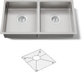 KOHLER Strive 29-1/2' Undermount Double-Bowl Kitchen Sink, Includes Accessories, Stainless Steel, Durable Construction, Sound-Absorbing, K-33155-NA