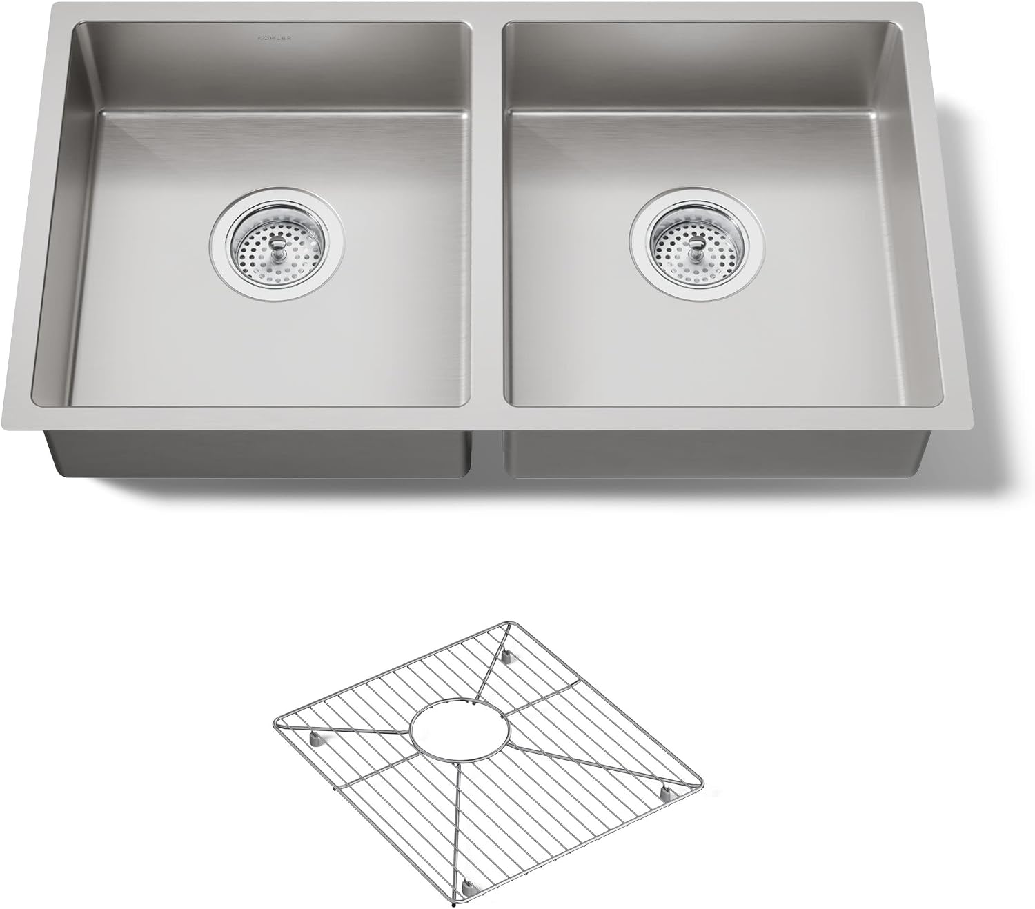 KOHLER Strive 29-1/2' Undermount Double-Bowl Kitchen Sink, Includes Accessories, Stainless Steel, Durable Construction, Sound-Absorbing, K-33155-NA
