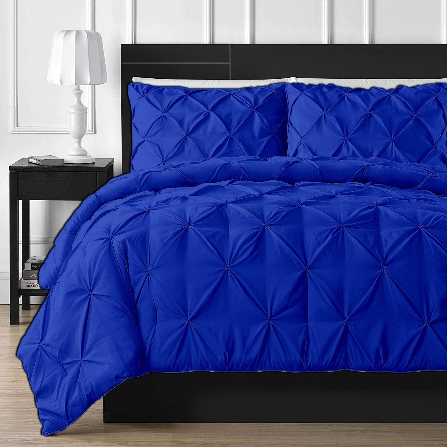 Crown Collection Luxuriate Hotel 1000-TC Hypoallergenic Ultra Soft Design 100% Egyptian Cotton Pinch Plated Duvet Cover with Zipper Colser & 2pcs Pillow Case Set (Oversize 98x120, Royal Blue)