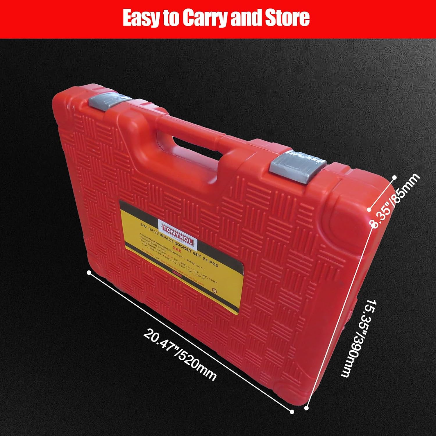 TONYNOL 3/4 Inch Drive Impact Socket Set,6 Point,SAE Sizes(3/4' to 2'),21Pcs,Cr-Mo Steel,Includes Adapters and Quick Release Ratchet Wrench,With a Storage Case.