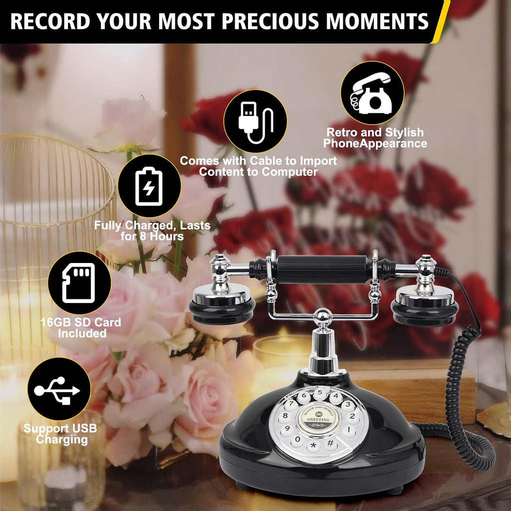 Audio Guest Book Wedding Phone, Record Customized Audio Message with Guest Book Retro Phone Audio GuestBook for Wedding Birthday Party Confession (Battery is Included)