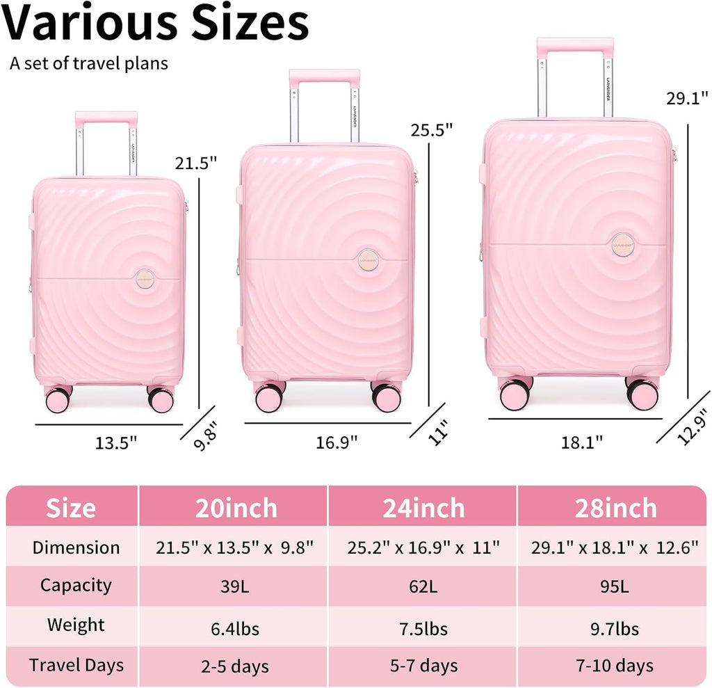 LARVENDER Luggage Sets 5 Piece Suitcases with Wheels Durable Hardshell Expandable Carry On with Lightweight Checked Duffel Bag Sets for Family Travel (28/24/20inch, Light Pink)