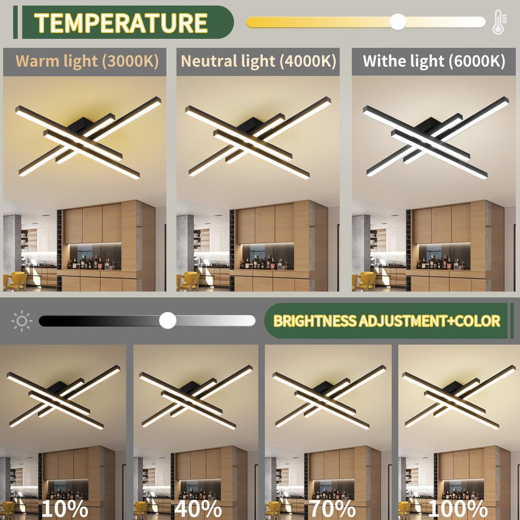 Modern LED Ceiling Lights 43.3' Black Flush Mount Ceiling Light Fixture Sputnik Dimmable Ceiling Lights with Remote Control for Bedroom Living Room Kitchen Room(4 Lights)