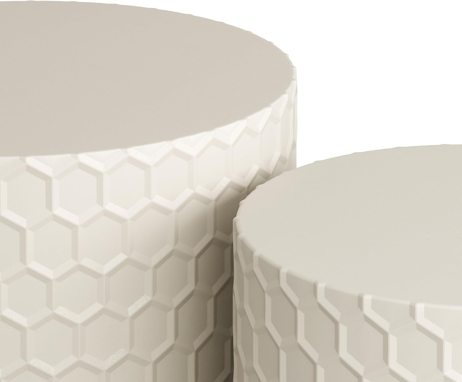 Round Nesting Coffee Table Set of 2, Modern Circular Side Table Set with Honeycomb Design, 2 Piece Nesting End Table Accent Tables Coffee Table for Living Room Bedroom Apartment - Beige