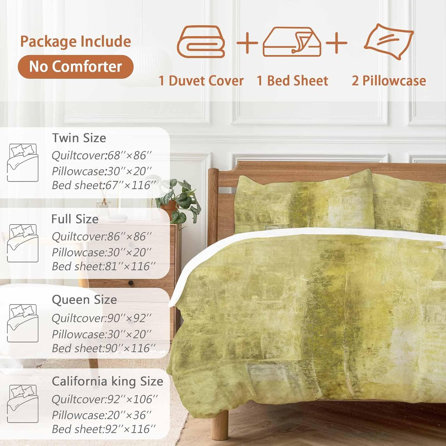 Prime Leader Yellow Gradient Duvet Cover Set Queen Size 4 Pieces Modern Abstract Oil Painting Minimalist Bedding Set with Zipper Closure, 1 Comforter Cover 92x106 Inches 1 Flat Sheet & 2 Pillow Cases