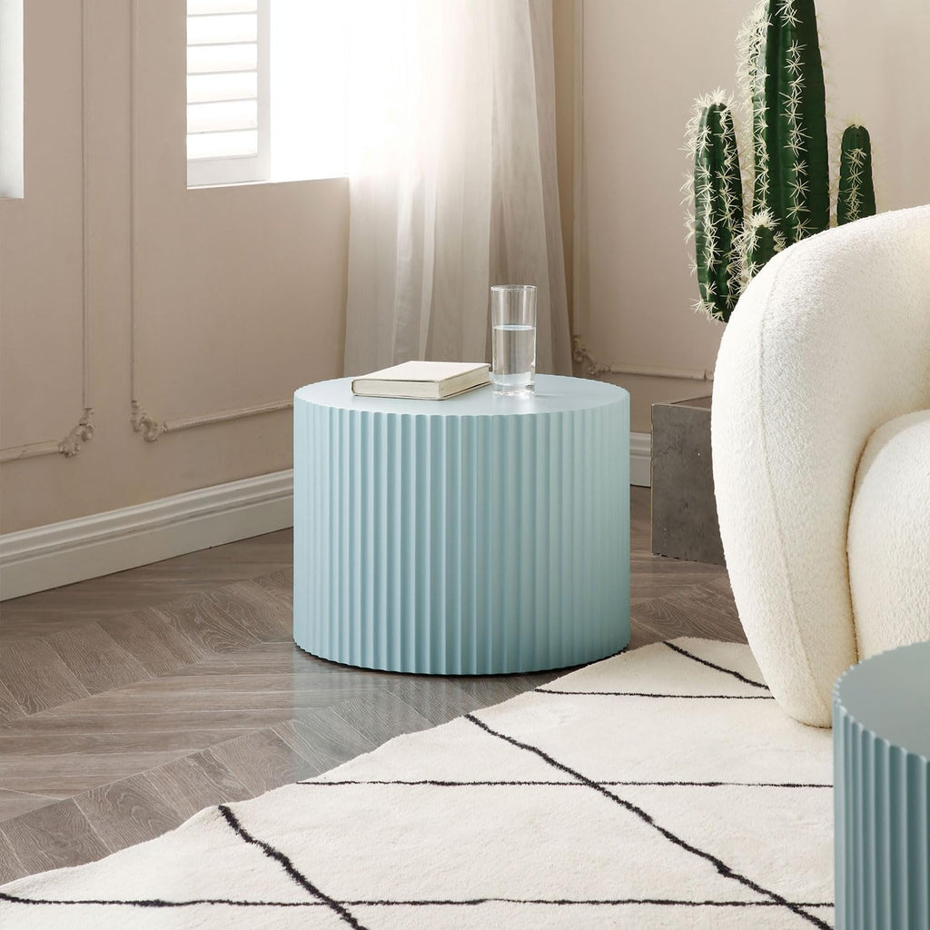 Modern Nesting Coffee Table, Round Wood End Table Set of 2 for Small Space, Living Room - Blue