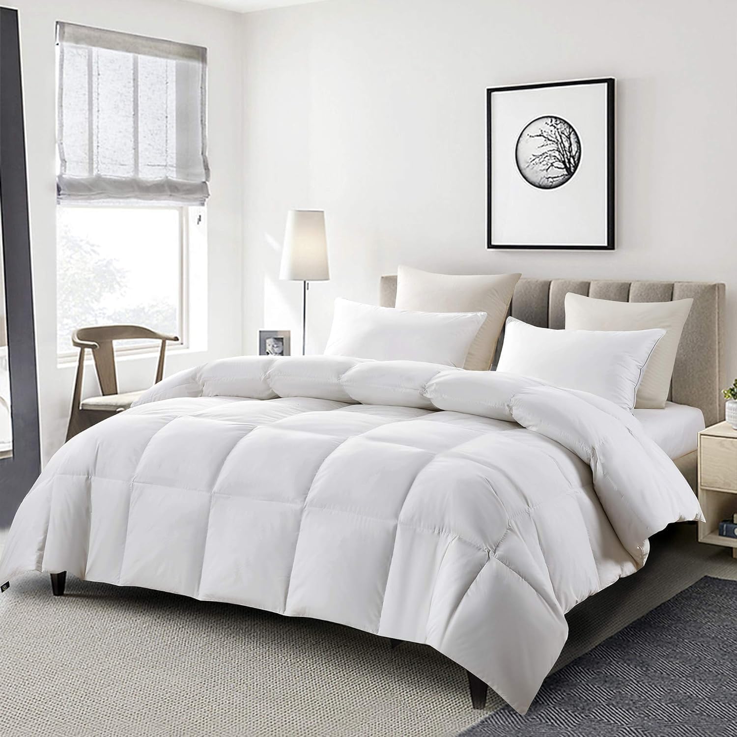 Serta Goose Feather Down Fiber Cotton Comforter Queen Size - 100% Cotton Duvet Insert - Hotel Luxury Hypoallergenic Bedding Comforter All Season Medium Warmth 90 x 90 Inch White,(Pack of 4)