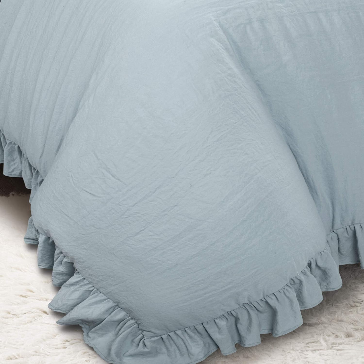 Lush Decor Reyna Ruffle Comforter Set, Full/Queen, Lake Blue, 3 Piece Cozy Bedding Set