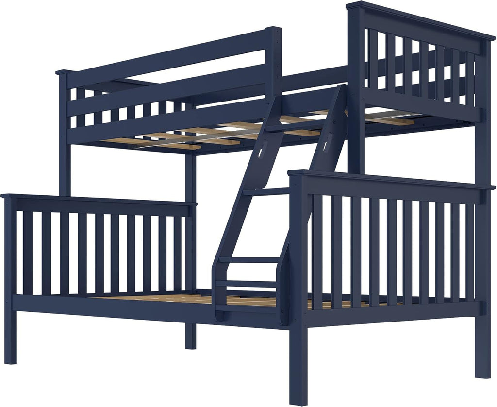 Plank+Beam Classic Wooden Bunk Bed Twin Over Full Size, Platform Bed Frame with Bunk Bed Ladder and Wood Slats for Adult, Space Saving Bed, Easy to Assemble, No Box Spring Needed, Blue