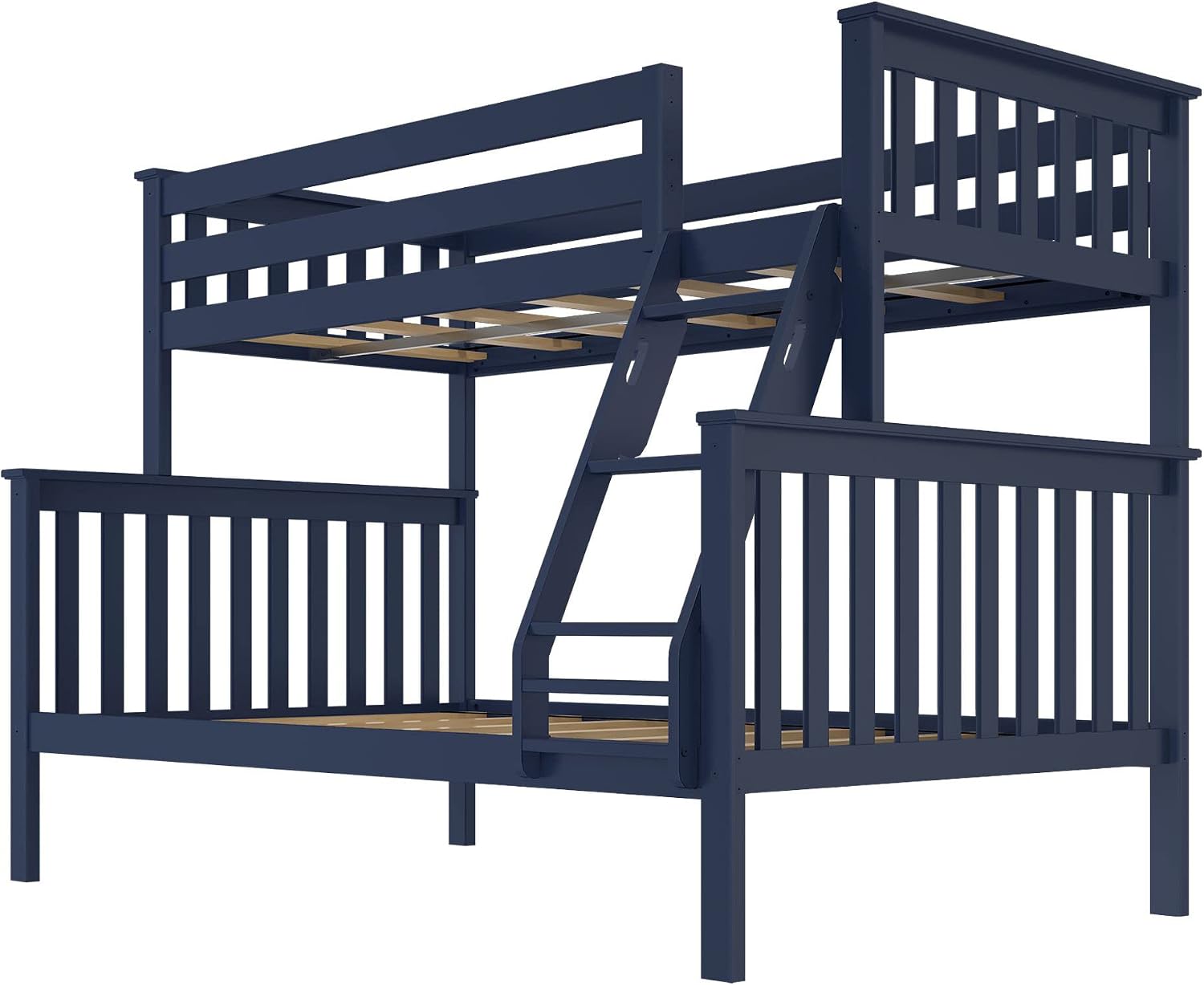 Plank+Beam Classic Wooden Bunk Bed Twin Over Full Size, Platform Bed Frame with Bunk Bed Ladder and Wood Slats for Adult, Space Saving Bed, Easy to Assemble, No Box Spring Needed, Blue