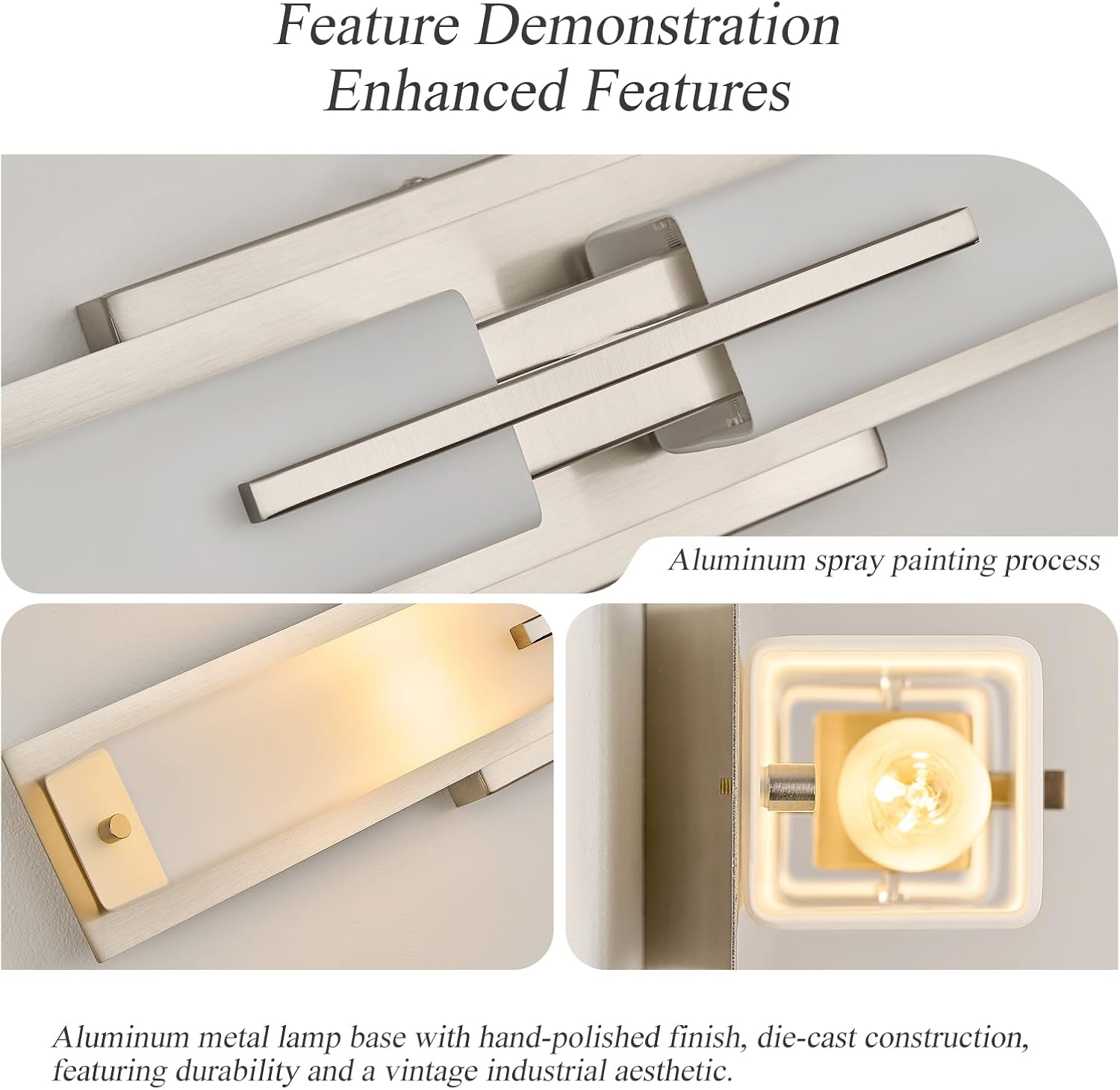 VitaLink 24' Bathroom Vanity Light, Satin Nickel 2-Light Frosted Glass Wall Lights for Bathroom Hardwired Wall Mount Lighting Fixtures for Living Room Bedroom E12
