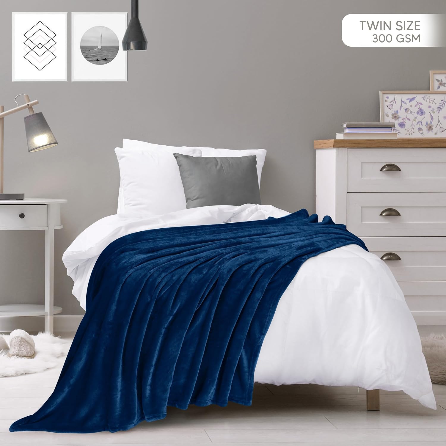 Utopia Bedding Navy 300GSM Fleece Blanket (Twin Size - 60x80 Inch) Luxury Soft Bed Blanket (Bulk Pack of 12)