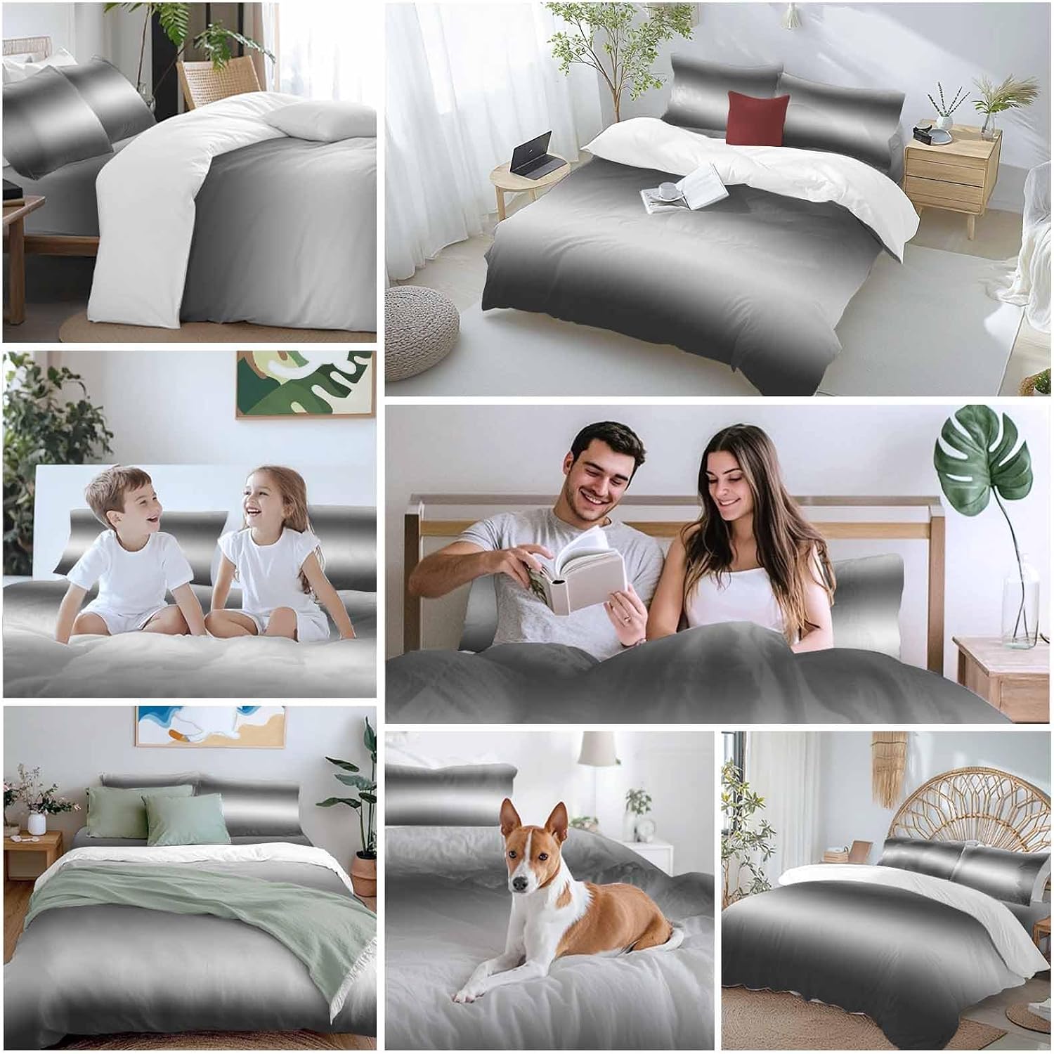 Prime Leader Gradient Gray Duvet Cover Set Queen Size 4 Pieces Modern Minimalist Black Gray Ocean Beach Bedding Set with Zipper Closure, 1 Comforter Cover 92x106 Inches 1 Flat Sheet & 2 Pillow Cases