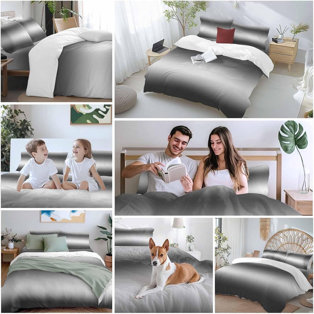 Prime Leader Gradient Gray Duvet Cover Set Queen Size 4 Pieces Modern Minimalist Black Gray Ocean Beach Bedding Set with Zipper Closure, 1 Comforter Cover 86x86 Inches 1 Flat Sheet & 2 Pillow Cases