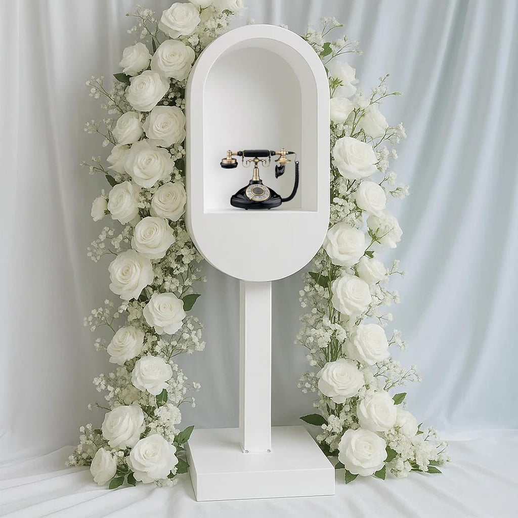 Audio Guest Book Stand Phone Booth for Wedding Party Leave a Message Video Phone Wedding Decoration Telephone Booth Box Audio Guestbook Stand White Recording Table