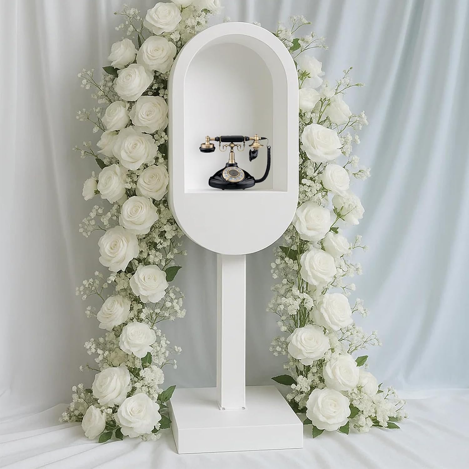 Audio Guest Book Stand Phone Booth for Wedding Party Leave a Message Video Phone Wedding Decoration Telephone Booth Box Audio Guestbook Stand White Recording Table
