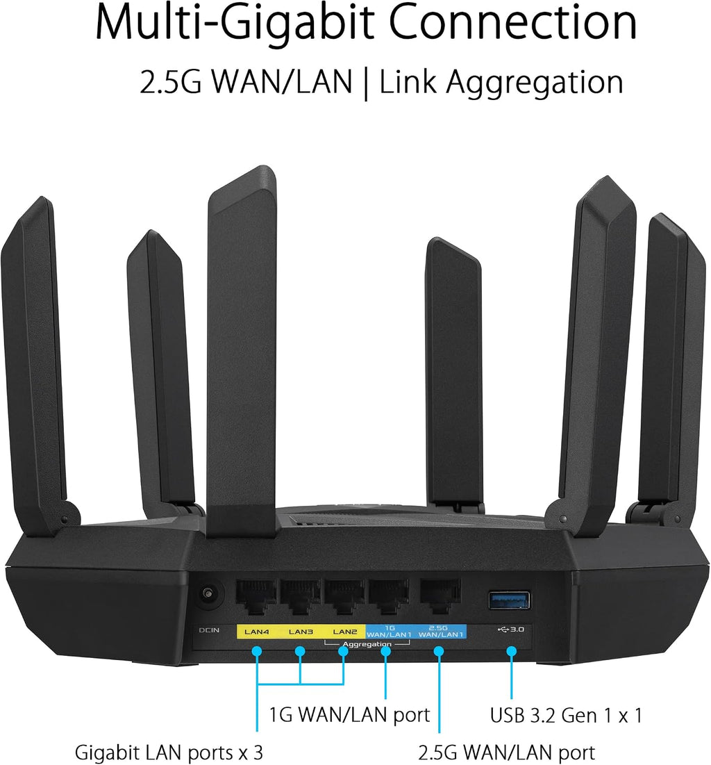 ASUS RT-AXE7800 Tri-band WiFi 6E Extendable Router, 6GHz Band, 2.5G Port (Renewed)