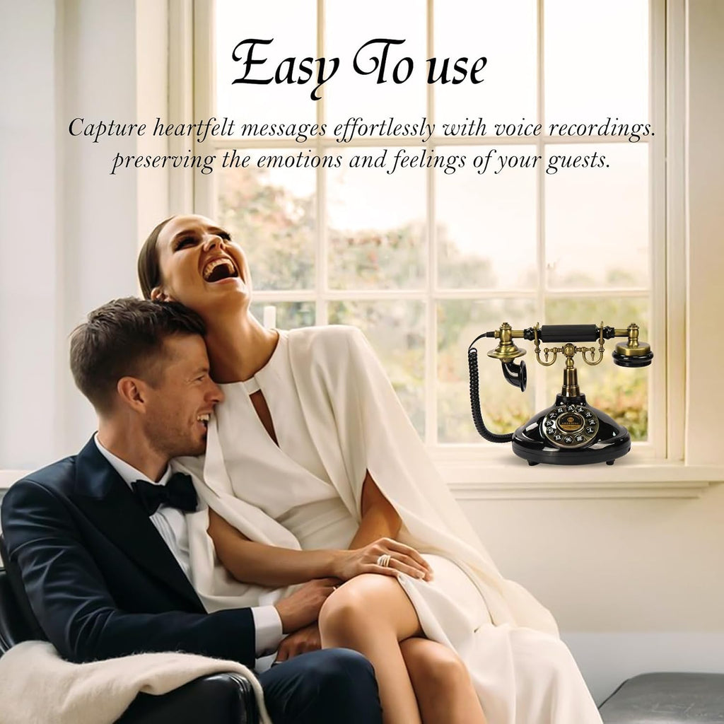 Audio Guest Book Wedding Phone,Audio Guestbook Phone Vintage Style Audio Message Voicemail for Graduation Retirement Party Birthdays Baby Shower Special Occasions (Black)