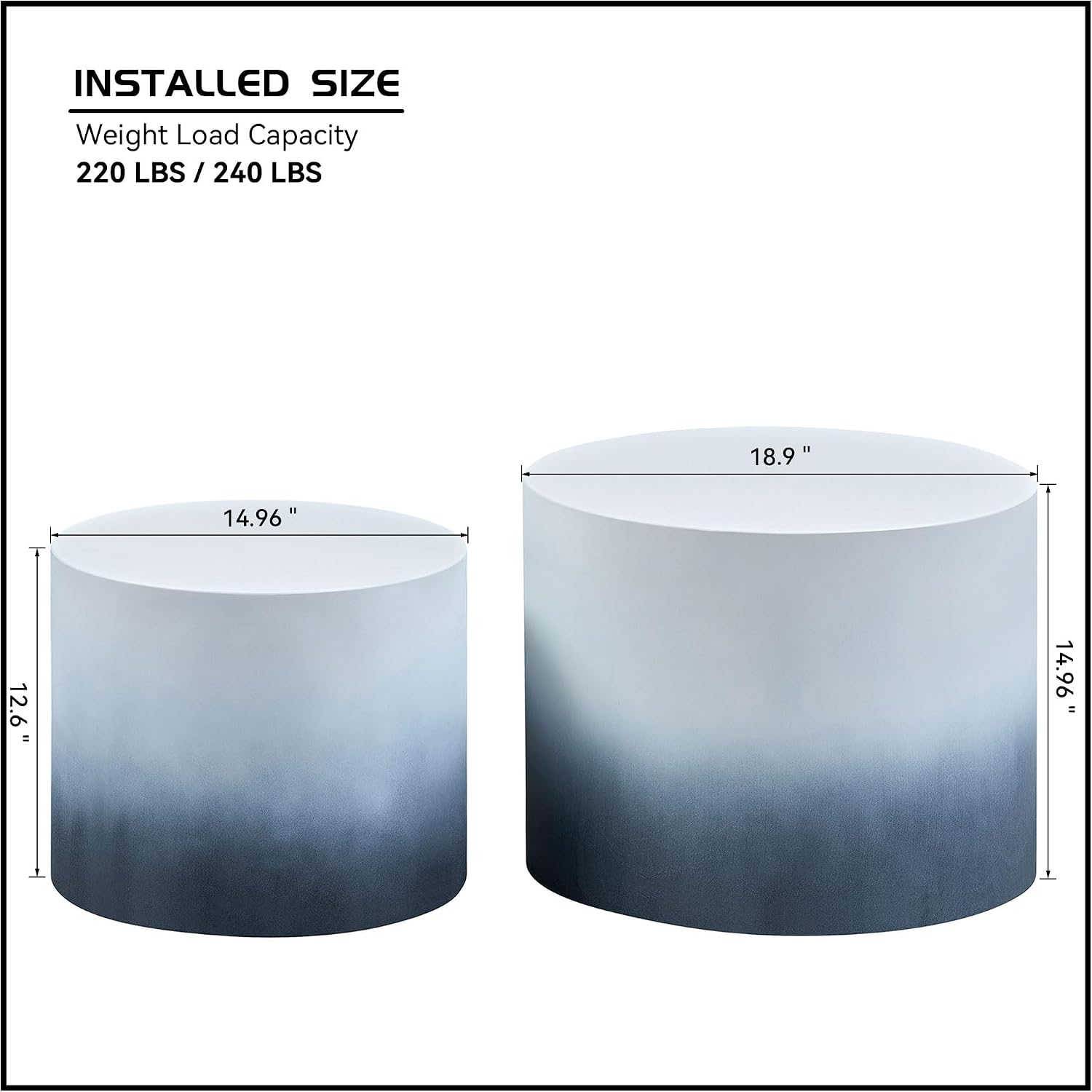 Round Coffee Table Set of 2, Modern Circle Nesting Coffee Table Double Wood End/Side Table for Living Room Small Spaces, Minimalist Abstract Mist Gradient - Black to White,18.9' & 14.96'