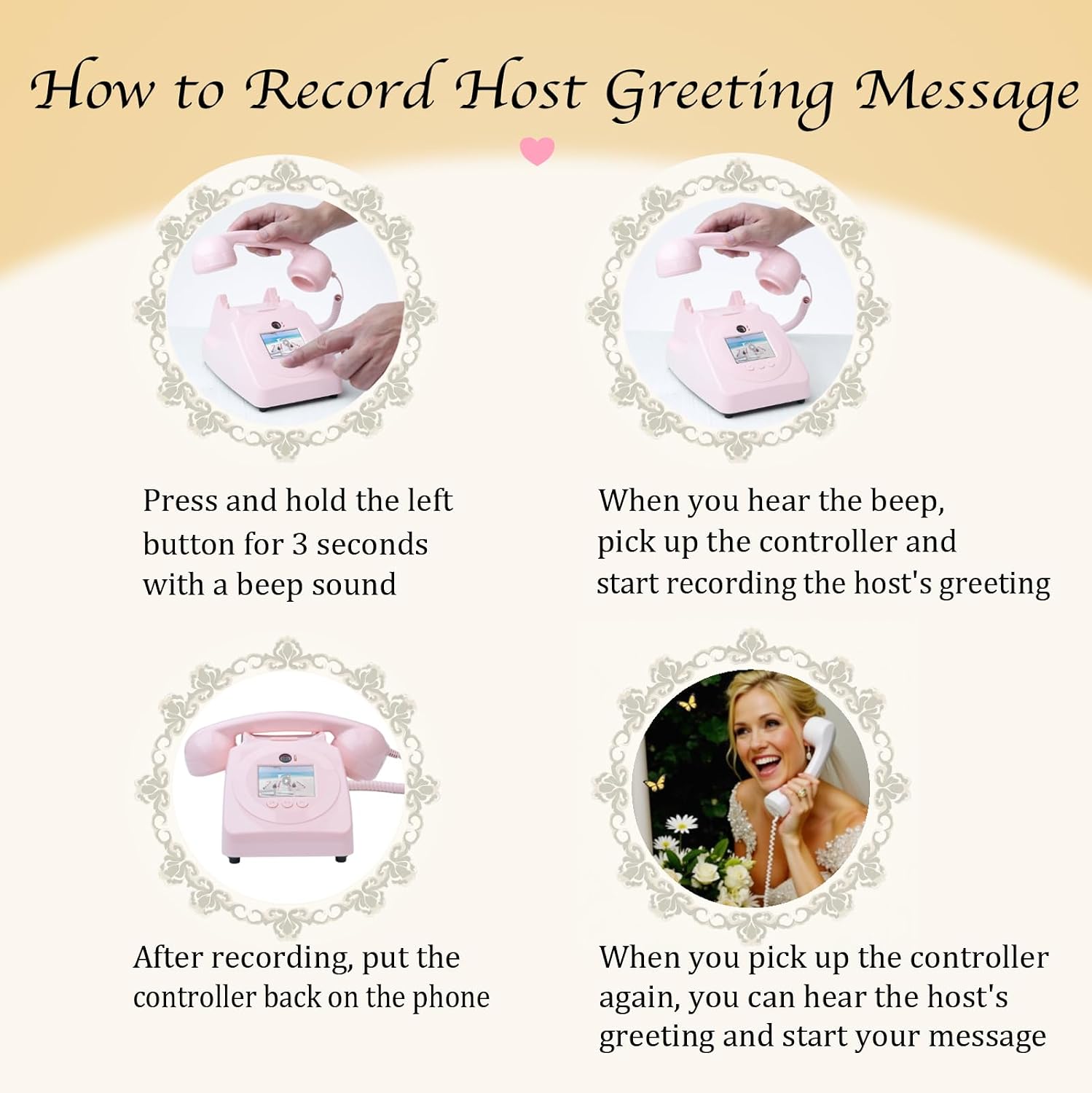 Video Audio Guest Book Wedding Phone, 1080P HD Video Audio Phone Guestbook, Preserve Your Special Occasions, Ideal for Wedding Bridal Shower, Birthday, Graduations, Baby Shower (Pink)