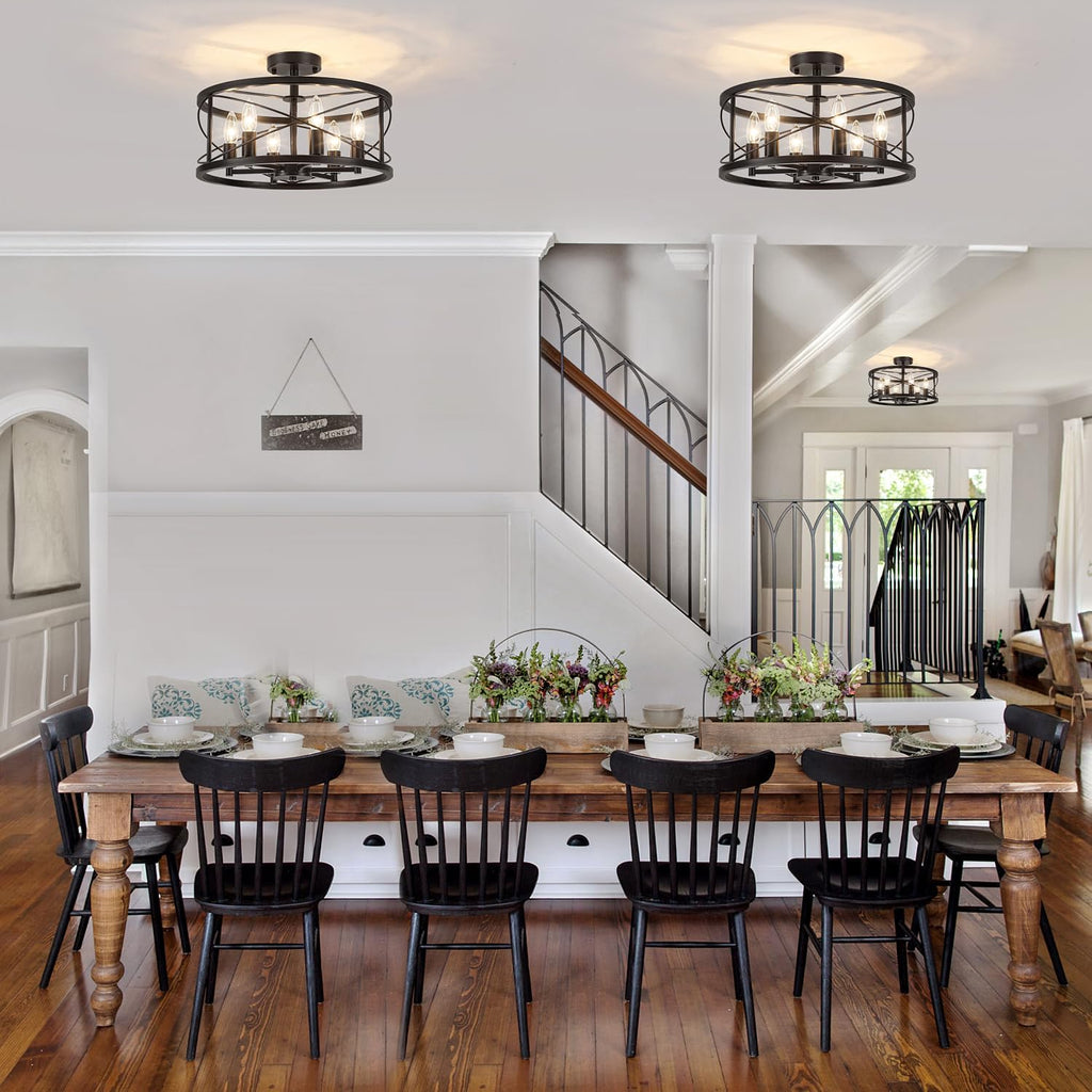 6-Light Black Semi Flush Mount Ceiling Light, 16.53'' Modern Farmhouse Close to Ceiling Light Fixtures, Ceiling Lamp for Hallway Entryway Foyer Dining Room Living Room Bedroom Kitchen Light Fixtures