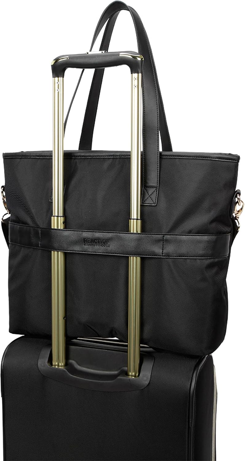 Kenneth Cole REACTION Madison Square Lightweight Hardside Chevron Expandable Spinner Luggage, Black, 2-Piece (20' Carry On + Tote)