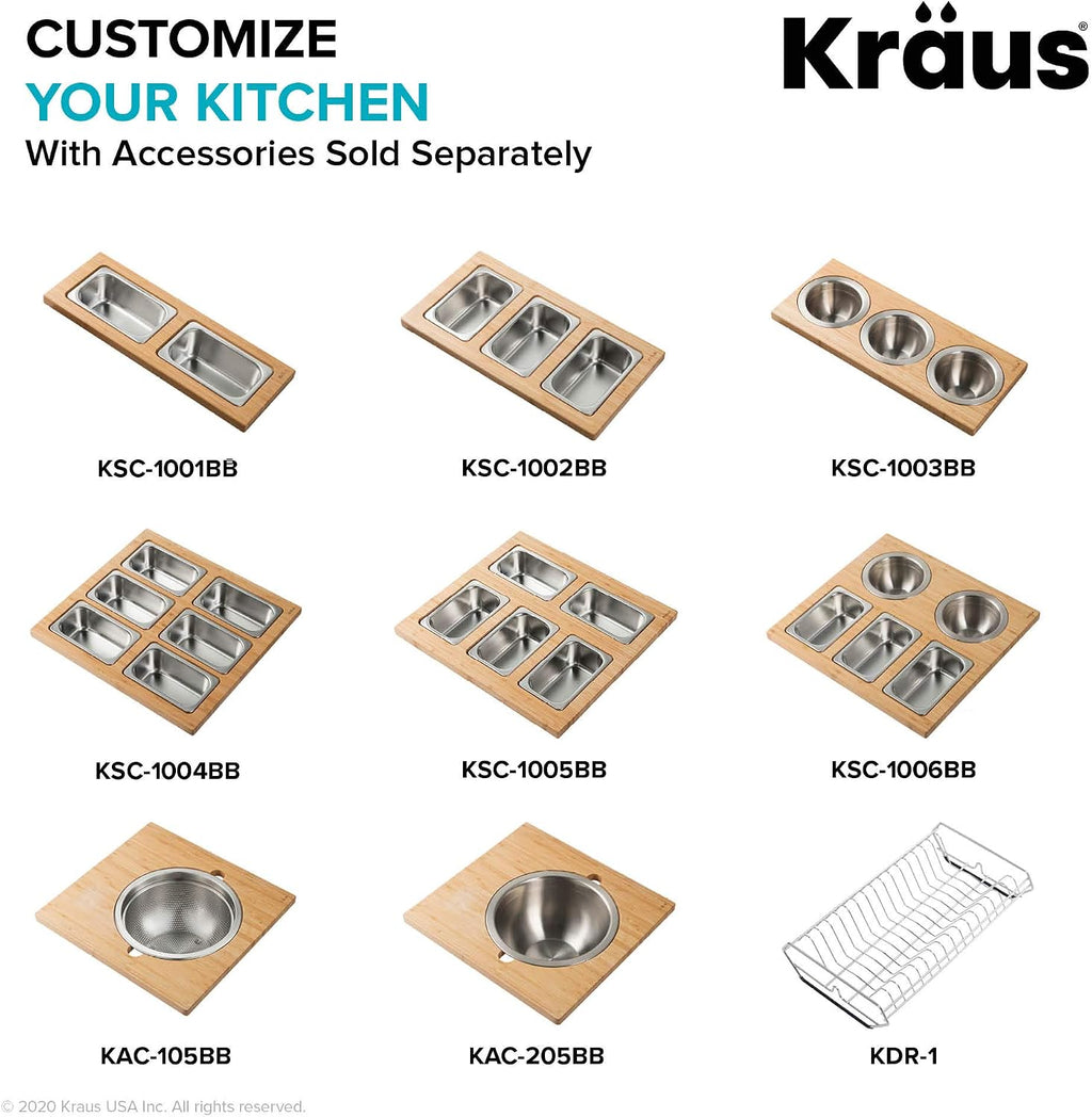 Kraus Kore 30-Inch Farmhouse Workstation with In Sink Dish Drying Rack, Stainless Steel Kitchen Sink, KWF410-30