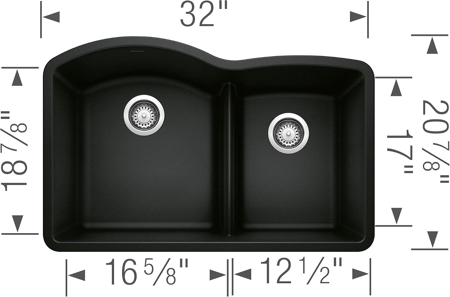 BLANCO Diamond 60/40 Kitchen Sink, Coal Black 32' L X 21' W