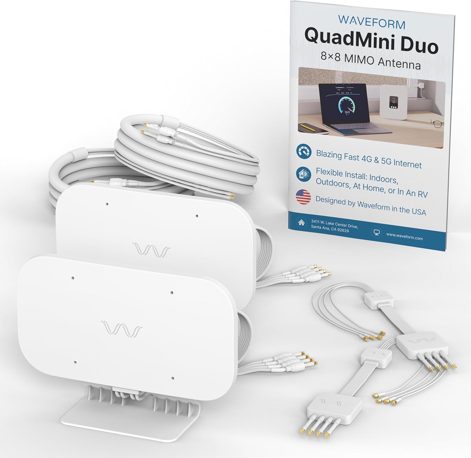 Waveform QuadMini Duo: 8x8 MIMO Low-Profile Antenna Kit | External Antenna for 4G/5G Routers & Gateways | Compatible w/T-Mobile Home Internet G5AR Gateway | 10' SMA Cable, U.FL Adapters, Window Entry