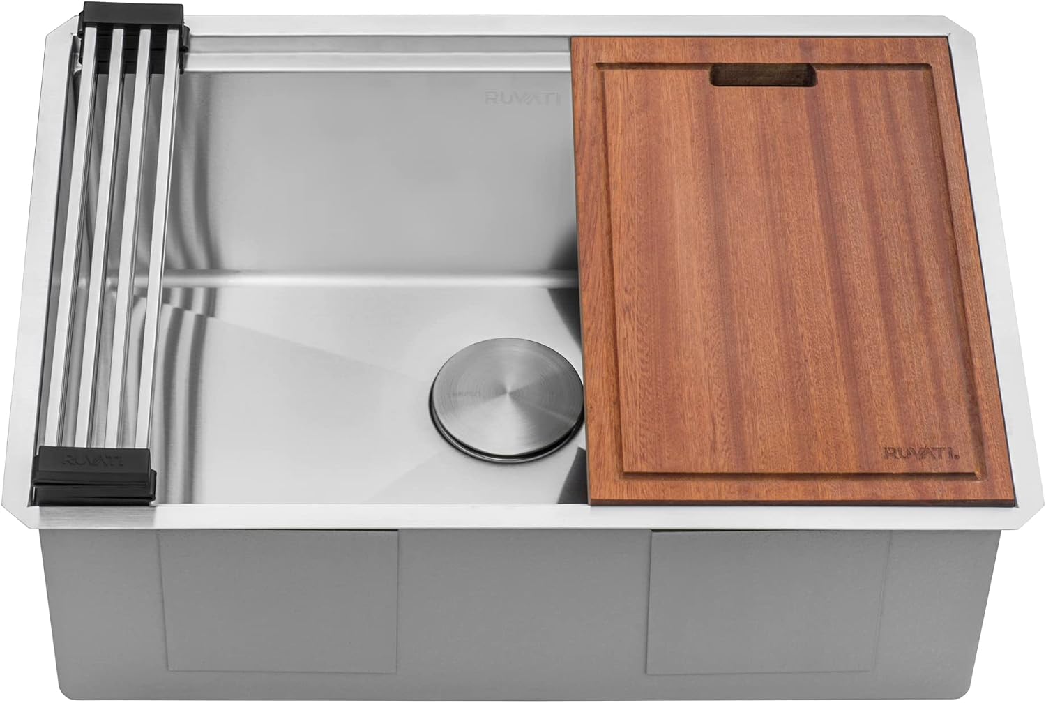 Ruvati 27-inch Undermount Rounded Corner Workstation Kitchen Sink Single Bowl – 16 Gauge Stainless Steel Kitchen Sinks with Brushed Finish hides scratches, Easy-to-Clean - RVH8327