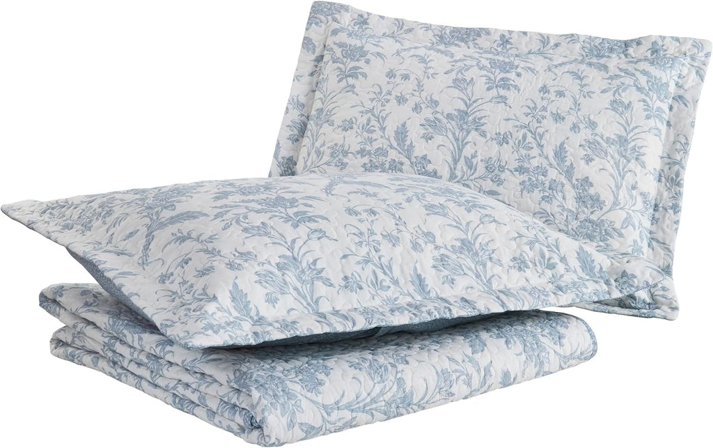 Laura Ashley - King Quilt Set, Soft Cotton Bedding with Reversible Design, Medium Weight for Year Round Use, 3 Piece Bed Set with Matching Pillowcases (Amberley Blue)