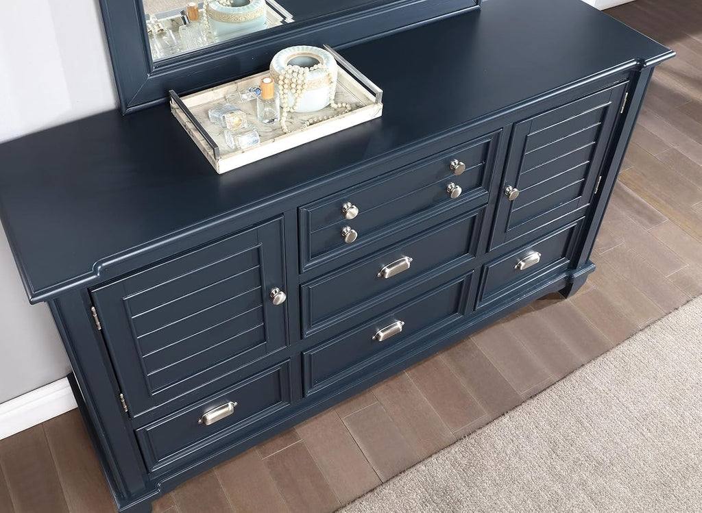 MASARA 4-Piece Queen Bedroom Set in Slate Blue, Panel Storage Bed