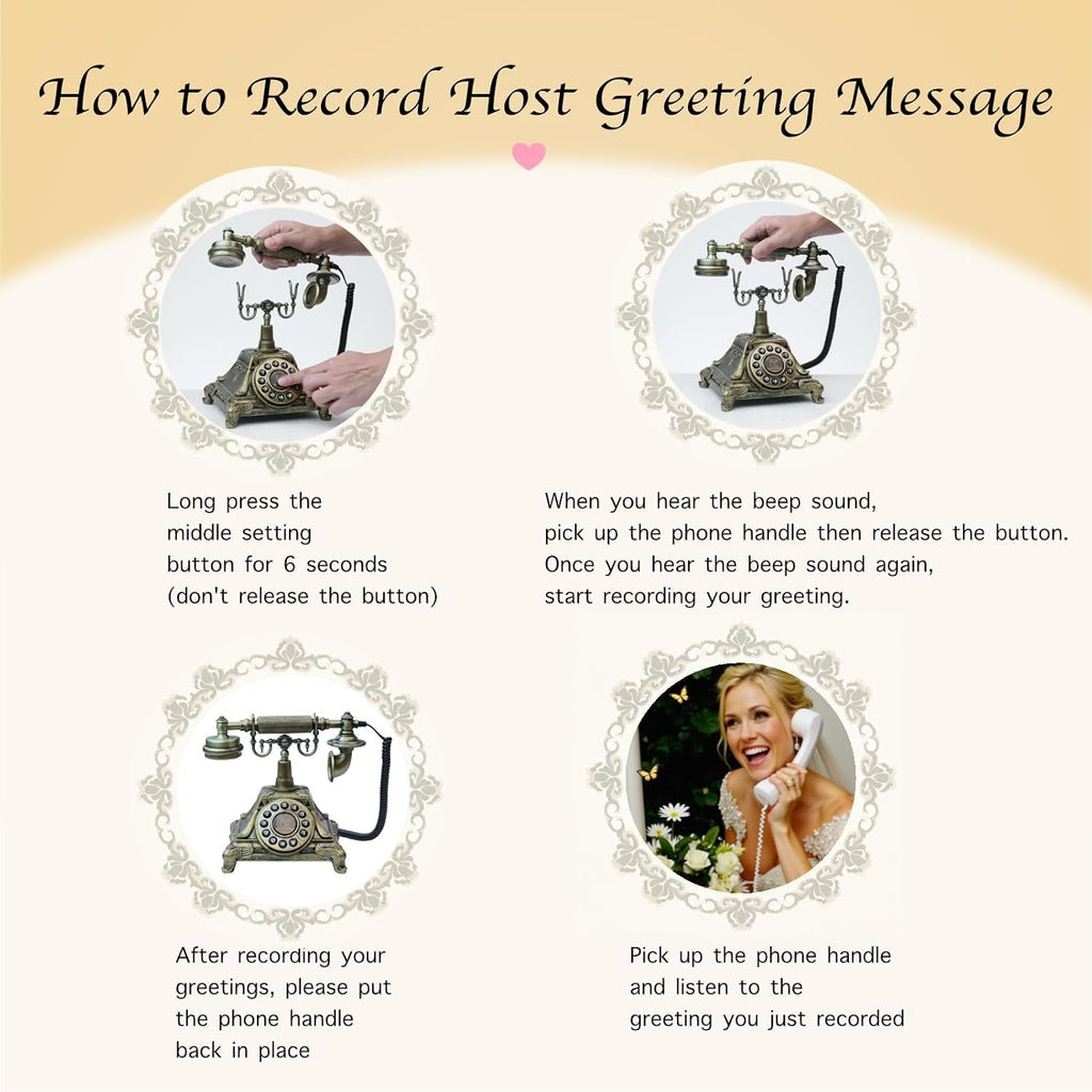 Audio Guest Book Wedding Phone,Audio Guestbook Phone Vintage Style Audio Message Voicemail for Graduation Retirement Party Birthdays Baby Shower Special Occasions (Bronze)