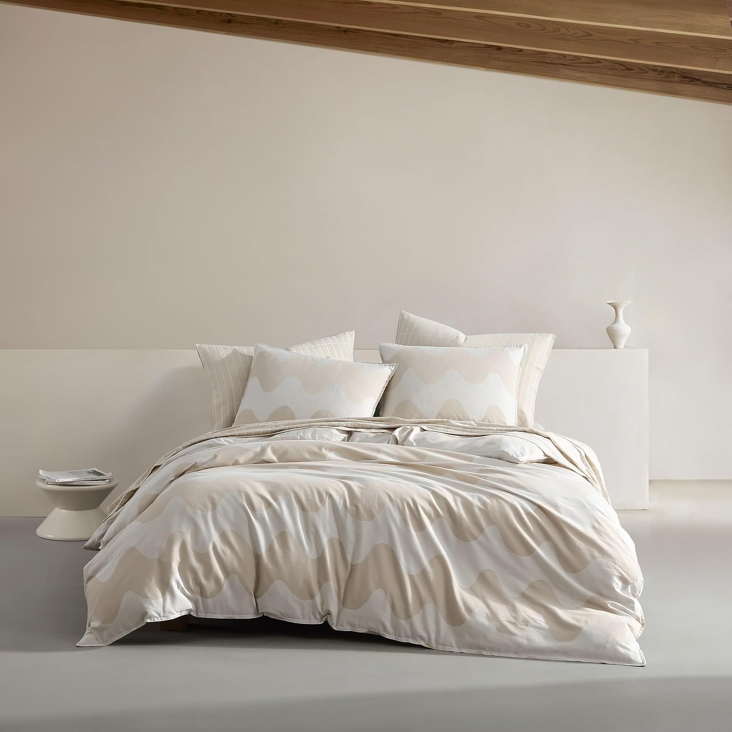 Marimekko - King Duvet Cover Set, Organic Cotton Bedding with Matching Shams, Luxury Home Decor, GOTS Certified (Lokki Beige, King)