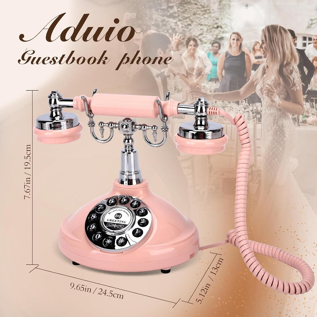 Wedding Phone Guest Book,Audio Guestbook,Vintage Wedding Guestbook Alternative,Polaroid Audio Phone Guest Book for Wedding Baby Shower Retirement Graduation Birthday Party & More! (Pink)