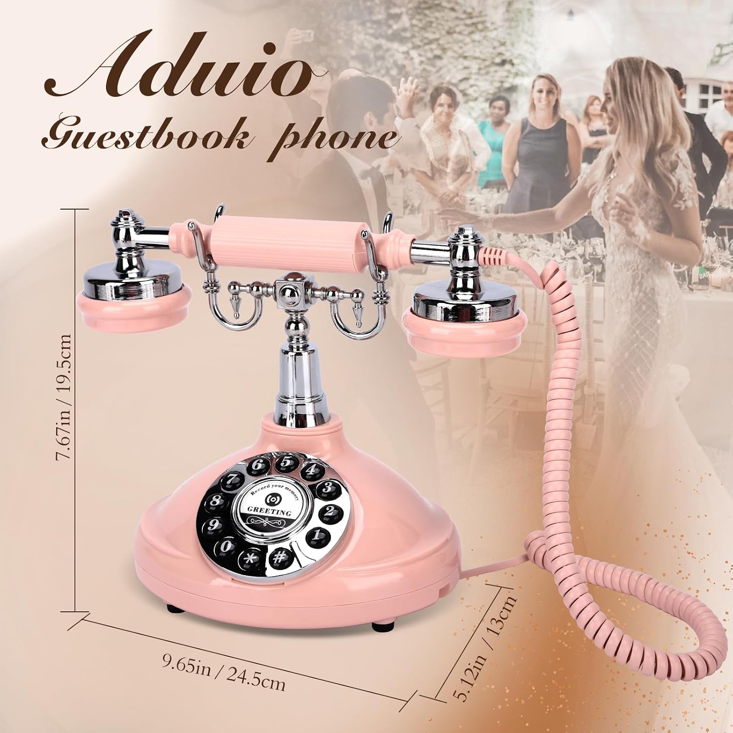 Wedding Phone Guest Book,Audio Guestbook,Vintage Wedding Guestbook Alternative,Polaroid Audio Phone Guest Book for Wedding Baby Shower Retirement Graduation Birthday Party & More! (Pink)