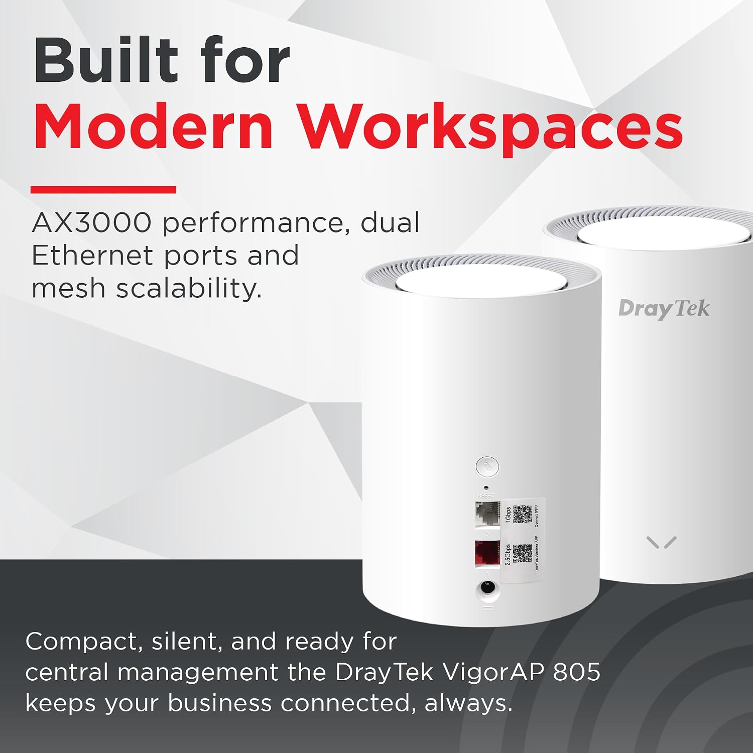 DrayTek Vigor AP805 Mesh AX3000 Wireless Access Point, 2.5GbE Uplink, additional 1GbE for Wired Connectivity, Cylinder Form-Factor