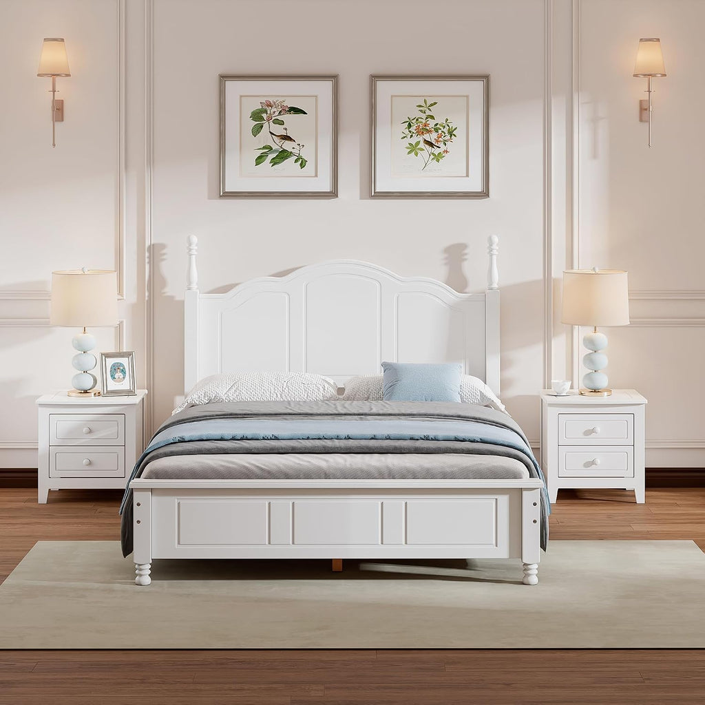 RuiSiSi 3 Piece Full Bedroom Set, 3 Pieces Bedroom Sets Full Size Wood Platform Bed and 2 Nightstands, 3 Piece Wood Bedroom Furniture Set, White