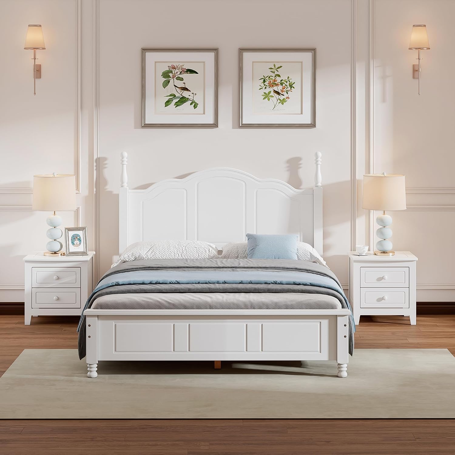 RuiSiSi 3 Piece Full Bedroom Set, 3 Pieces Bedroom Sets Full Size Wood Platform Bed and 2 Nightstands, 3 Piece Wood Bedroom Furniture Set, White