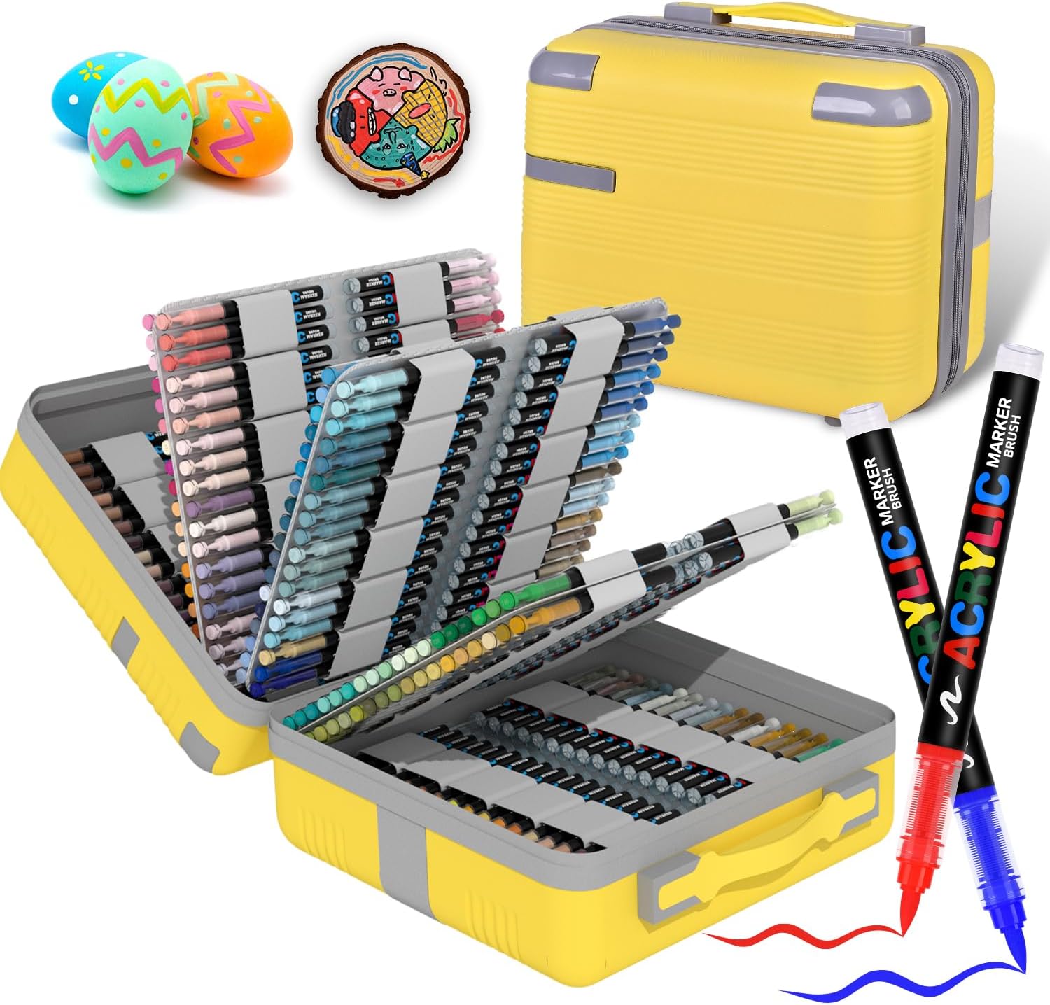 360 Colors Acrylic Paint Markers, Soft Brush Tip Pens, Water-Based No-Bleed Premium Acrylic Paint Pens for DIY Art & Crafts - Fabric, Wood, Metal, Rock, Glass (Suitcase Style)