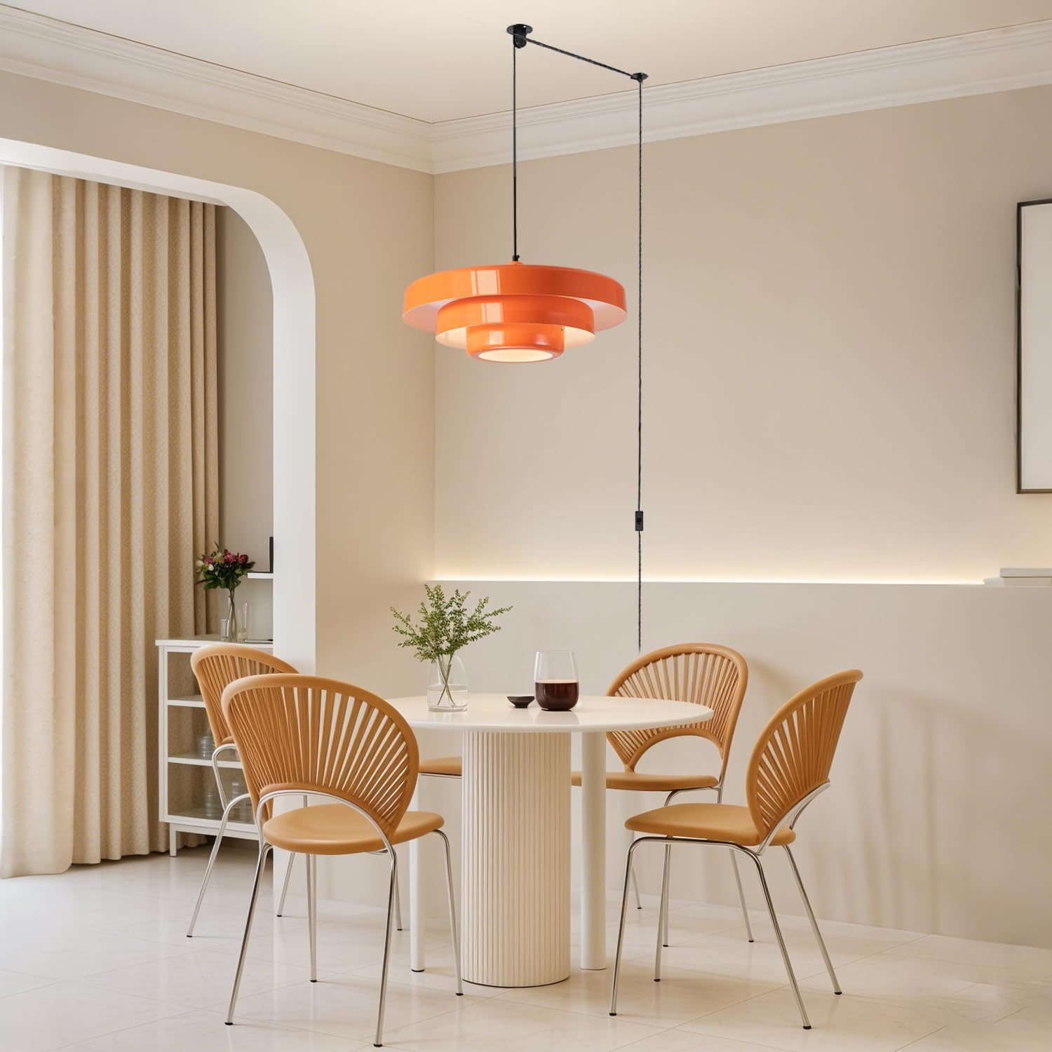 Plug in Pendant Light Fixtures, Plug in Chandelier Mid Century Modern Hanging Lamp with Pulley Nordic Style Pendant Lamp Metal Shade On/Off Switch Hanging Light for Living Room Dining Bedroom Kitchen