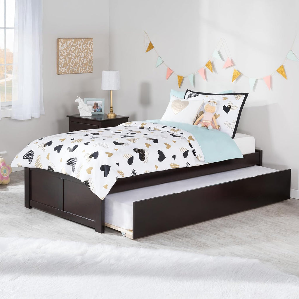 AFI Concord Twin XL Size Platform Bed with Footboard & Twin XL Trundle in Espresso